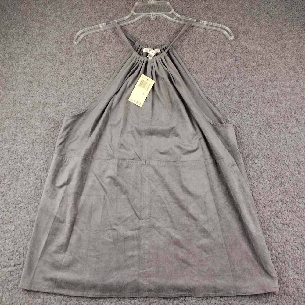 Max Studio Tank Top Womens Large Dark Grey Faux Suede Halter Velvety Y2K NWT